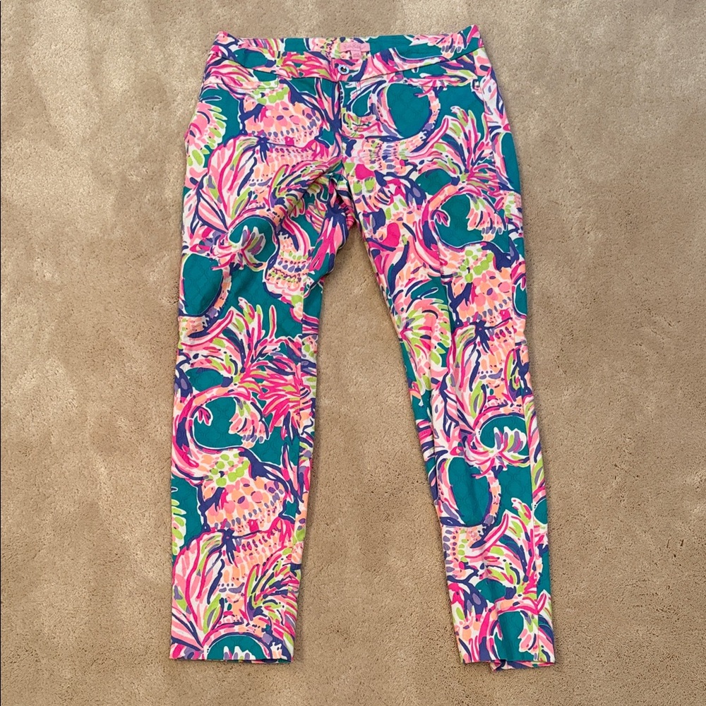Lilly Pulitzer Pink and Green Floral Casual Pants
